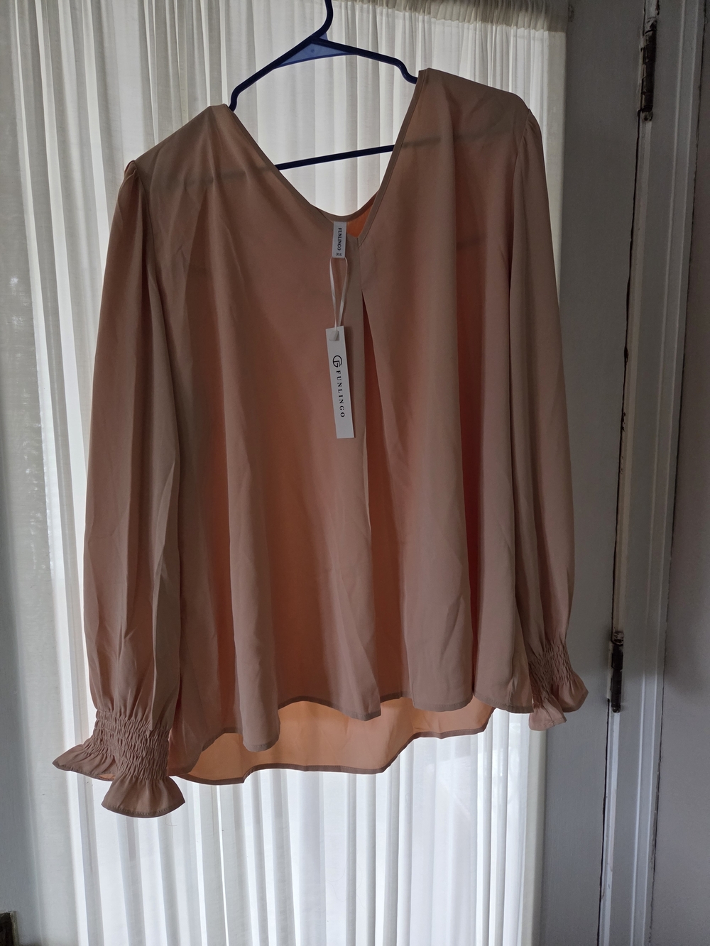 Peach Long-Sleeve V-Neck Blouse